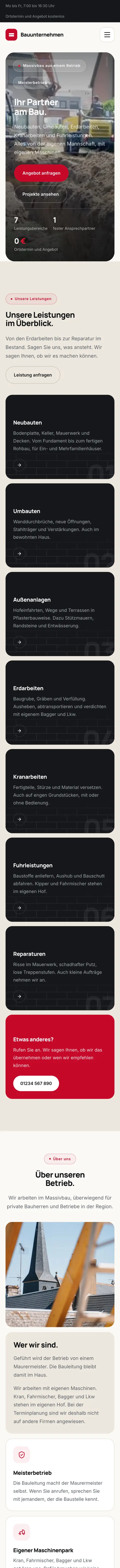 Website für ein Bauunternehmen mit Maurer- und Erdarbeiten, gestaltet von All in One Webdesign