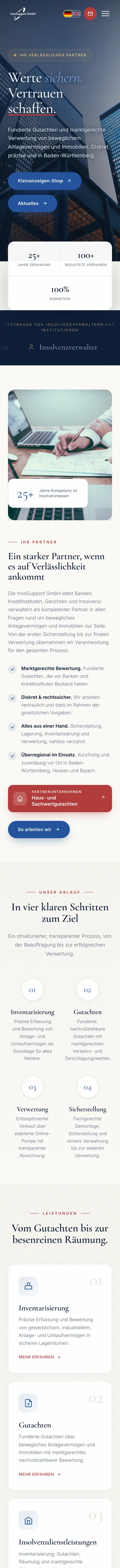 InsoSupport GmbH Website von All in One Webdesign, Gutachten und Verwertung