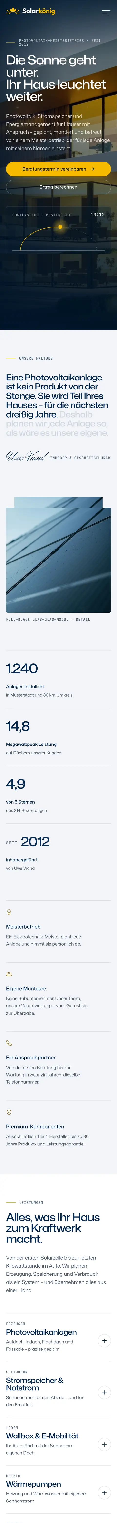 Website für einen Photovoltaik-Meisterbetrieb, gestaltet von All in One Webdesign